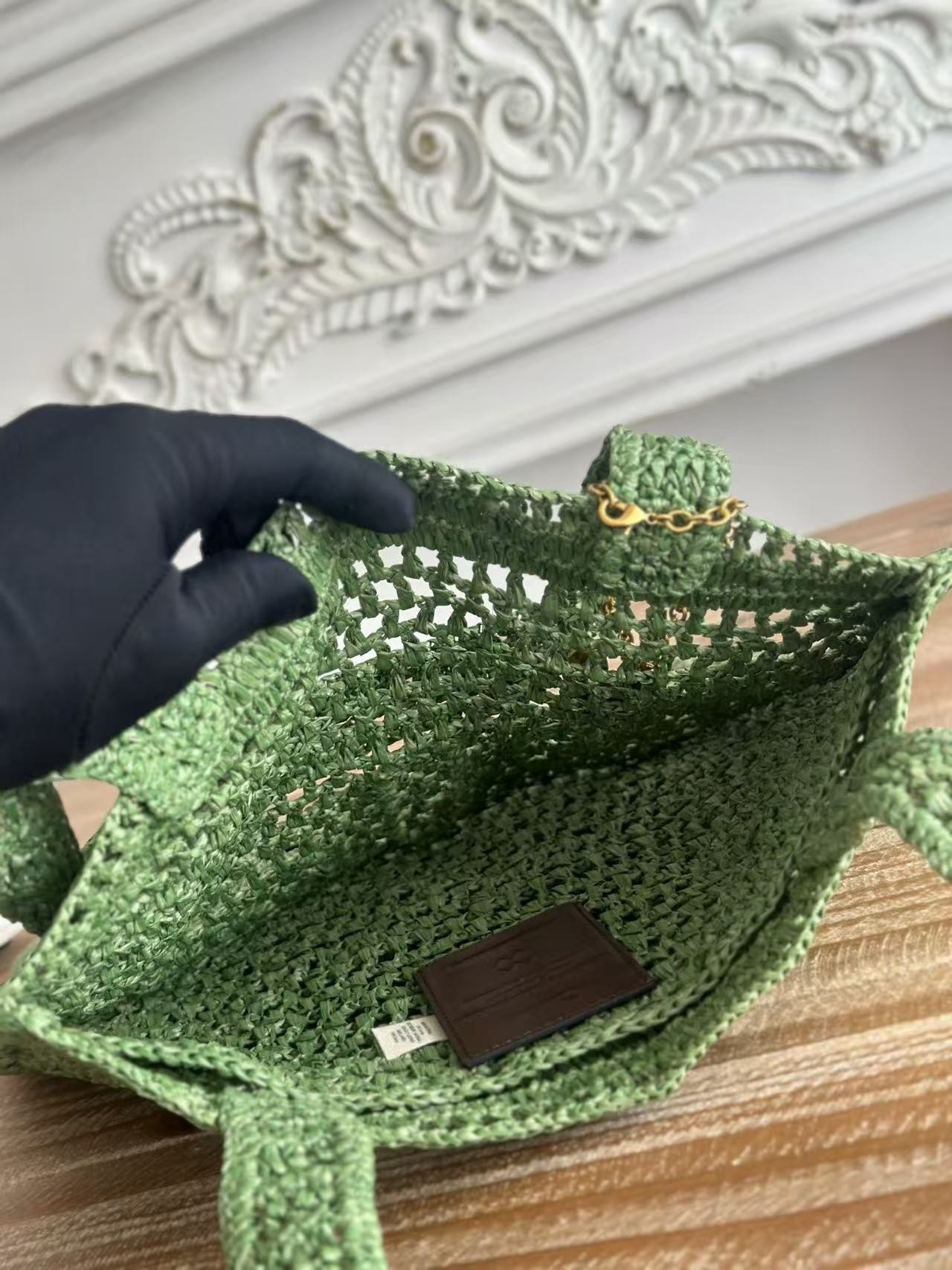 「#3654」chloe spring and summer new style SUMMER BANANA dopamine color green pure handmade straw woven bag S