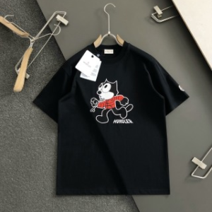「#3086」Moncler Spring and Summer Black Cartoon Embroidered T-shirt