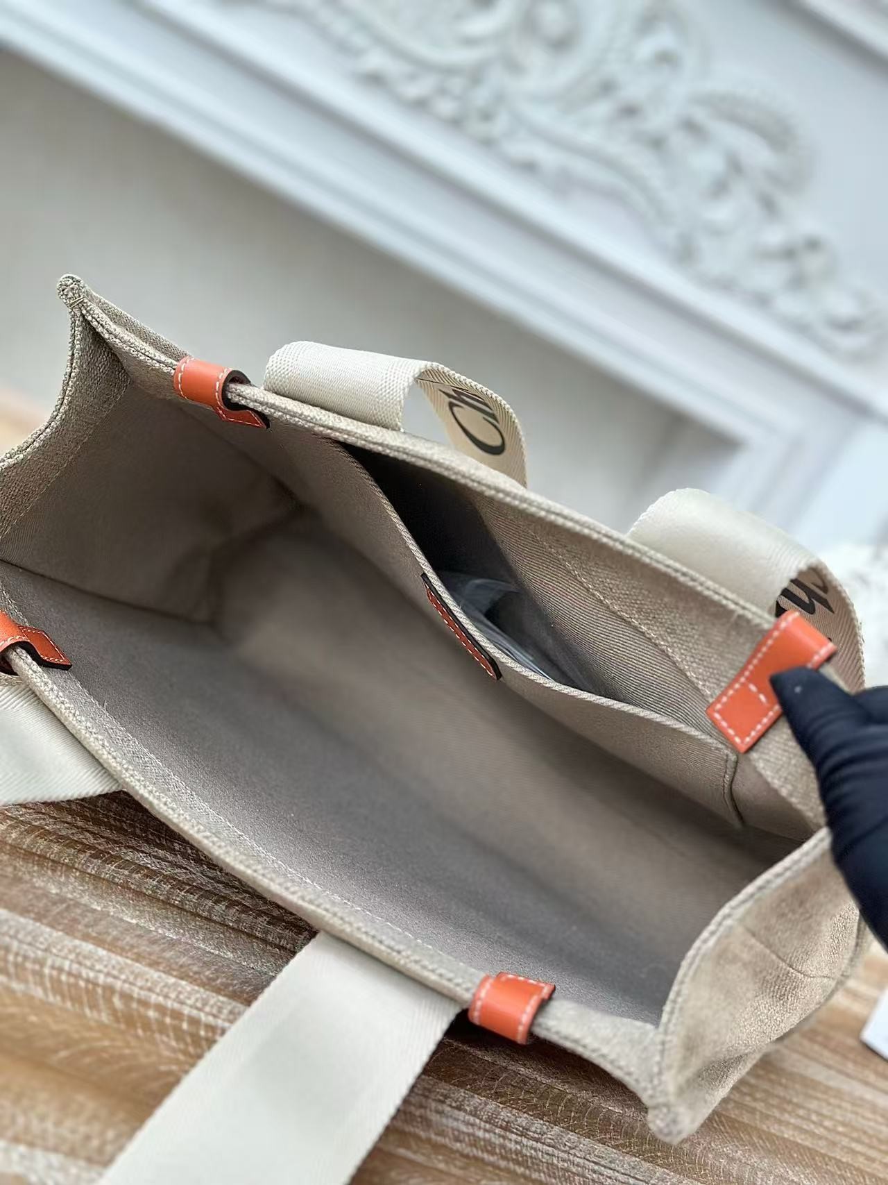 「#3664」Chloe Woody linen pure cotton canvas and glossy crust, orange casual bag Small: 26.5*20*8cm