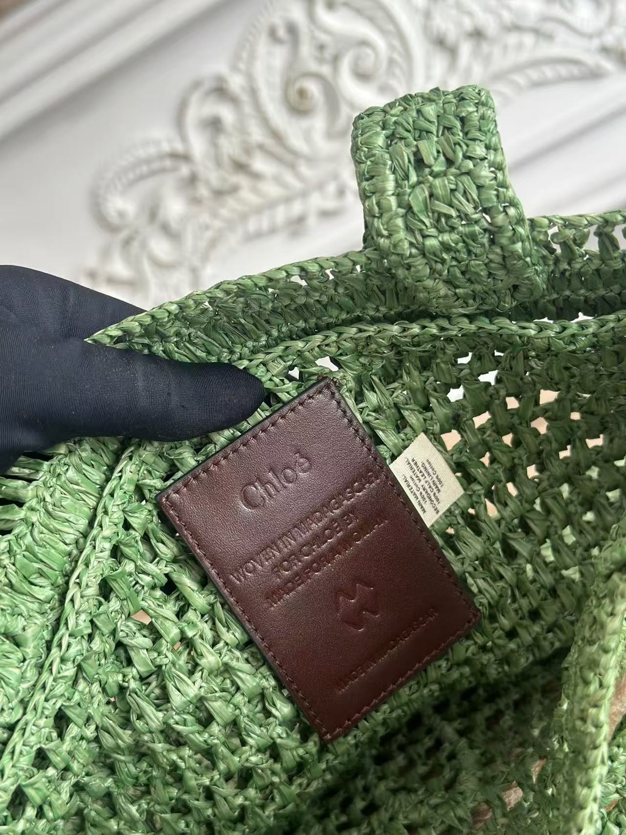 「#3654」chloe spring and summer new style SUMMER BANANA dopamine color green pure handmade straw woven bag S