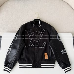 「#4915」LOUIS VUITTON x NBA LEATHER PATCHWORK BASEBALL JACKET