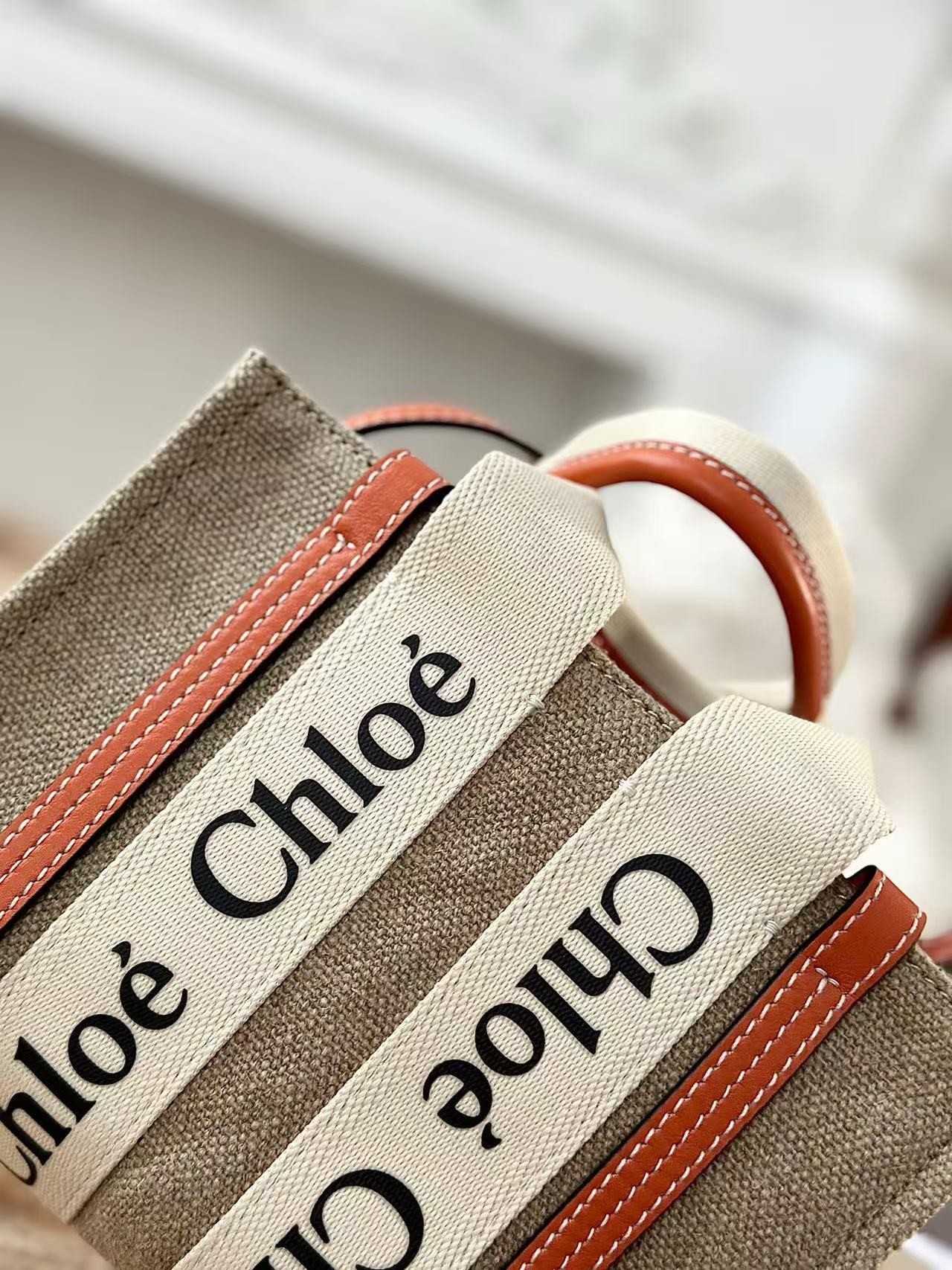 「#3663」Chloe Woody linen pure cotton canvas and glossy small dough, orange casual bag mini: 20*14*6cm