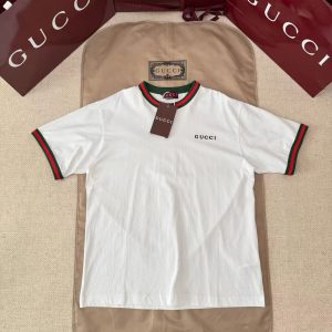 「#4764」GUCCI red and green striped embroidered short sleeves