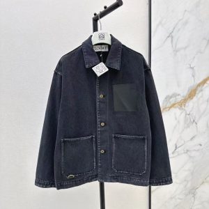 「#3875」Loewe Spring/Summer New Vintage Leather Brand Decorated Denim Jacket