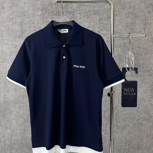 「#3410」Miumiu micro logo letter contrast color polo shirt
