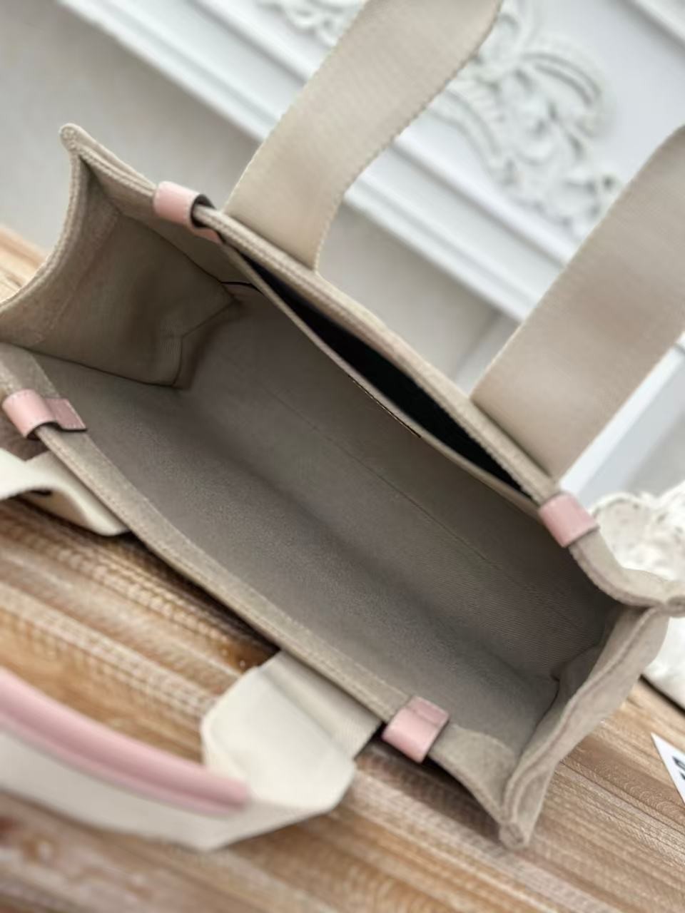 「#3661」Chloe Woody linen pure cotton canvas and glossy small dough, pink casual bag Medium size: 37*26*12cm