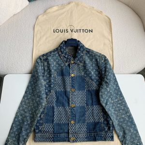 「#987」Louis Vuitton Classic Logo printed all over patchwork denim jacket