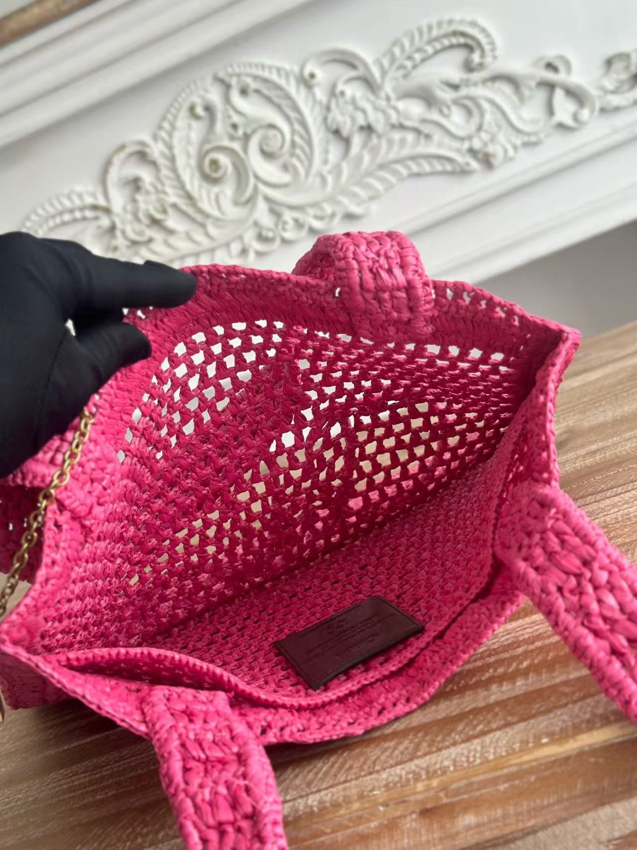 「#3653」chloe spring and summer new style SUMMER BANANA dopamine color rose red pure handmade straw woven ba