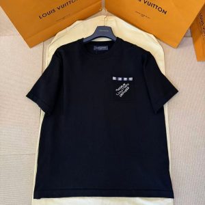 「#4460」LOUIS VUITTON Pocket contrast beaded embroidered knitted short sleeves