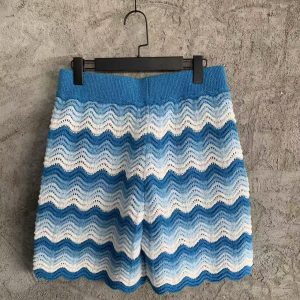 「#3286」Casablanca Blue cotton high-density knitted, water ripple gradient shorts