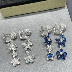 「#3032」Van Cleef & Arpels blue diamond floral earrings