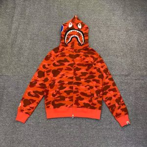 「#2671」bape camouflage orange classic shark zipper sweatshirt