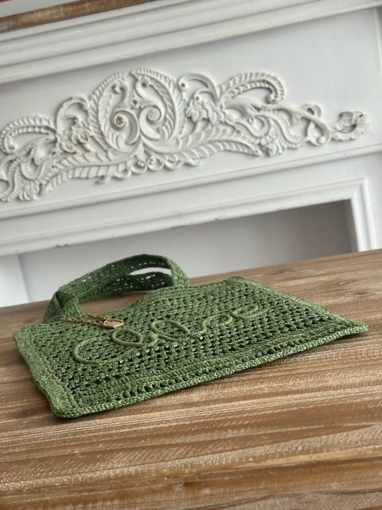 「#3654」chloe spring and summer new style SUMMER BANANA dopamine color green pure handmade straw woven bag S