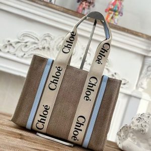 「#3669」Chloe Woody linen pure cotton canvas and glossy small dough, blue casual bag Medium size: 37*26*12cm