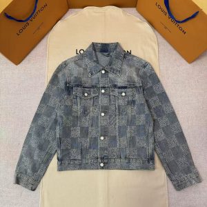 「#5275」LOUIS VUITTON rhinestone jacquard checkered denim jacket