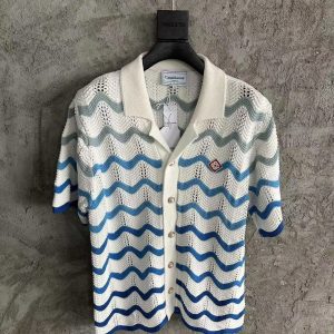 「#3289」Casablanca blue cotton high-density knitted, water ripple gradient sweater T-shirt