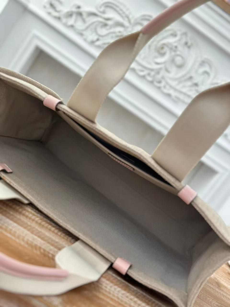 「#3662」Chloe Woody linen pure cotton canvas and glossy small dough, pink casual bag Large size: 45*33*13cm