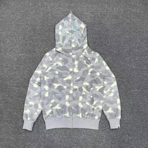 「#2664」bape luminous camouflage laser shark hooded zip-up sweatshirt
