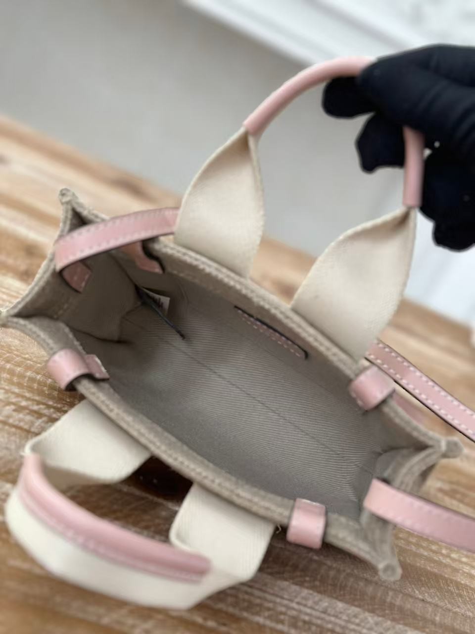 「#3659」Chloe Woody linen pure cotton canvas and glossy small dough, pink casual bag mini: 20*14*6cm