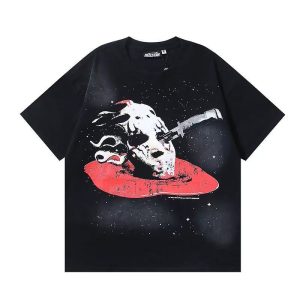 「#4439」Hellstar Hellstar Starry Sky Destruction Skull 3D Digital Printing Washed Retro Round Neck Short Sle