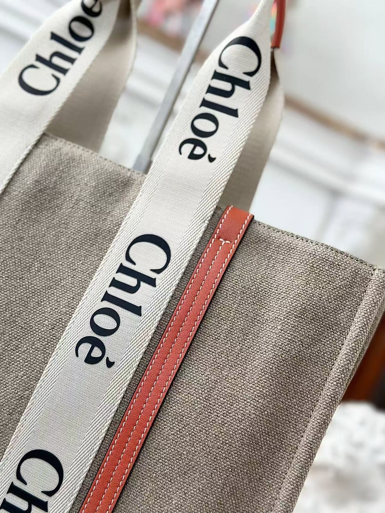「#3666」Chloe Woody linen pure cotton canvas and glossy small dough, orange casual bag Large size: 45*33*13c