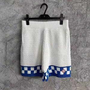 「#3290」Casablanca, blue cotton high density knit, woven plaid shorts