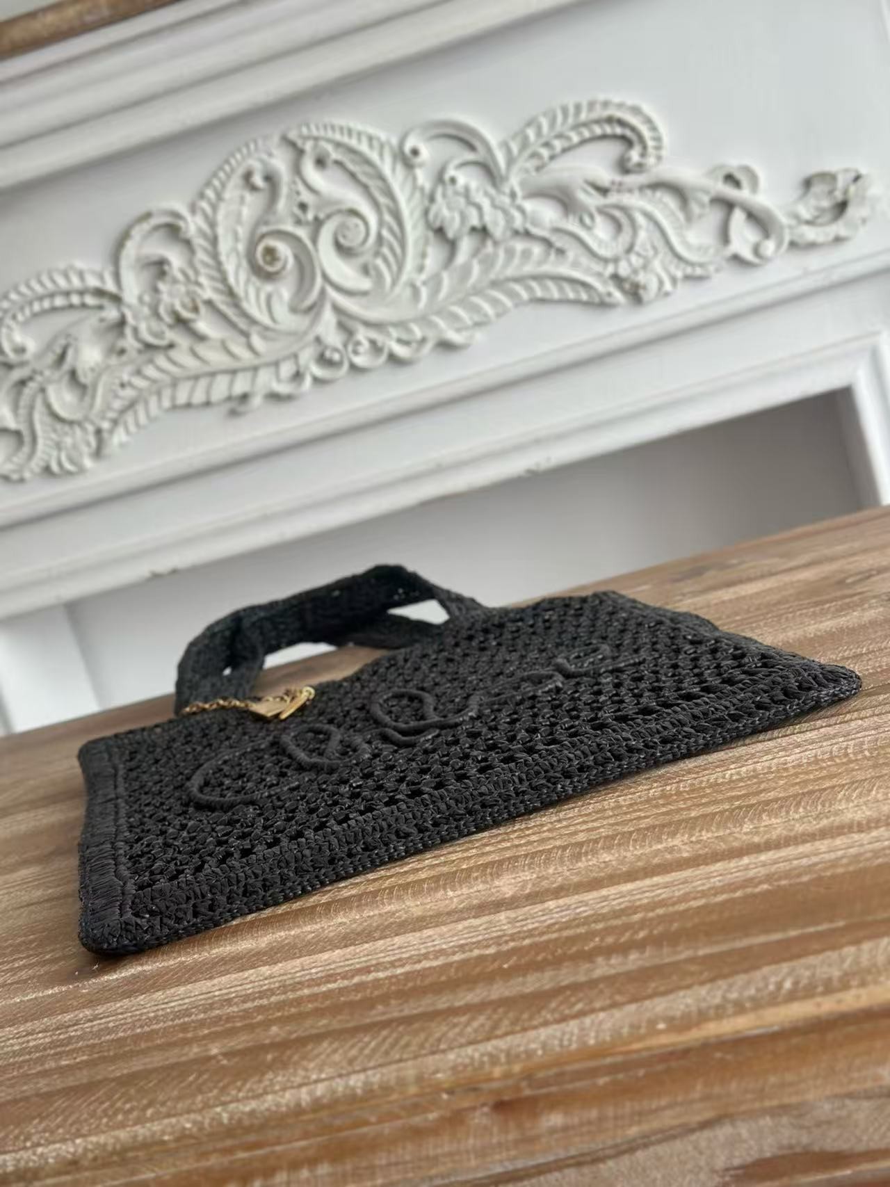 「#3658」chloe spring and summer new SUMMER BANANA dopamine color black pure handmade straw woven bag Size: 3