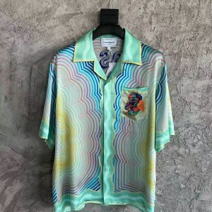 「#3299」CASABLANCA Spring/Summer Blue Character Print Silk T-shirt