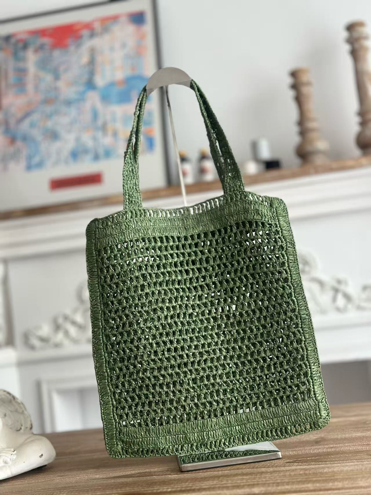 「#3654」chloe spring and summer new style SUMMER BANANA dopamine color green pure handmade straw woven bag S