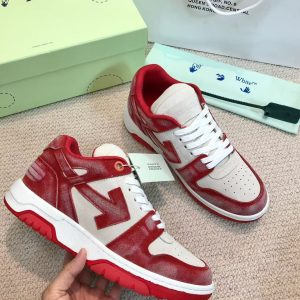 「#3255」Off-White arrow stitching red frosted leather distressed sneakers