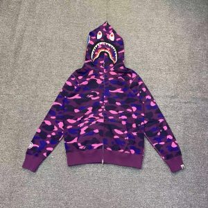 「#2670」bape camouflage purple classic shark zipper sweatshirt