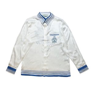 「#1985」Casablanca White blue flying fish, Sicily, long sleeve shirt