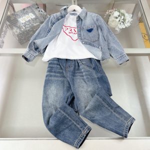 「#1599」Prada T-shirt, denim jacket and pants 3-piece set