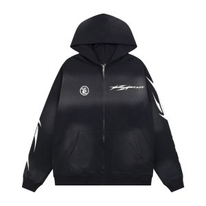 「#4433」Hellstar Hellstar Logo washed black zipper jacket straight pull hoodie American trendy hooded sweats