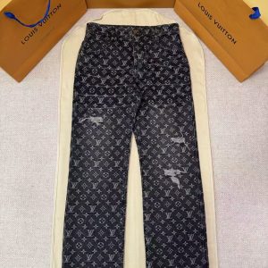 「#5427」LOUIS VUITTON Letter Jacquard Little Red Man Embroidered Washed Denim Pants