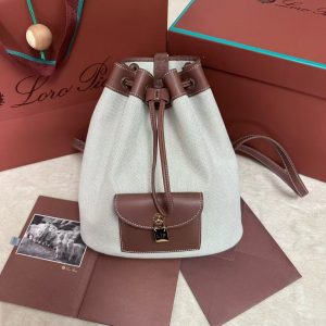 「#3596」loro piana extra caramel canvas drawstring backpack, size: 25*27*14cm