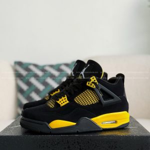 「#4327」Jordan Air Jordan 4 "Thunder" Leather Basketball Shoes Black Yellow