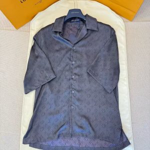「#4475」LOUIS VUITTON Letter print silk dark pattern shirt
