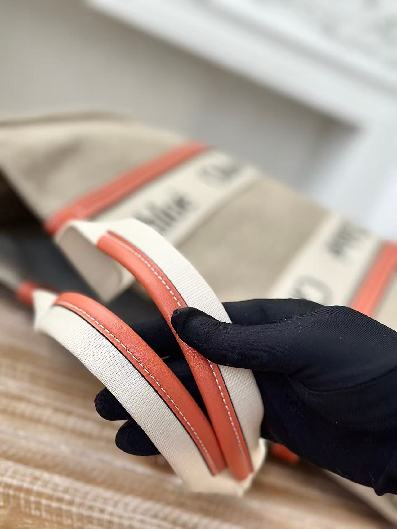 「#3666」Chloe Woody linen pure cotton canvas and glossy small dough, orange casual bag Large size: 45*33*13c
