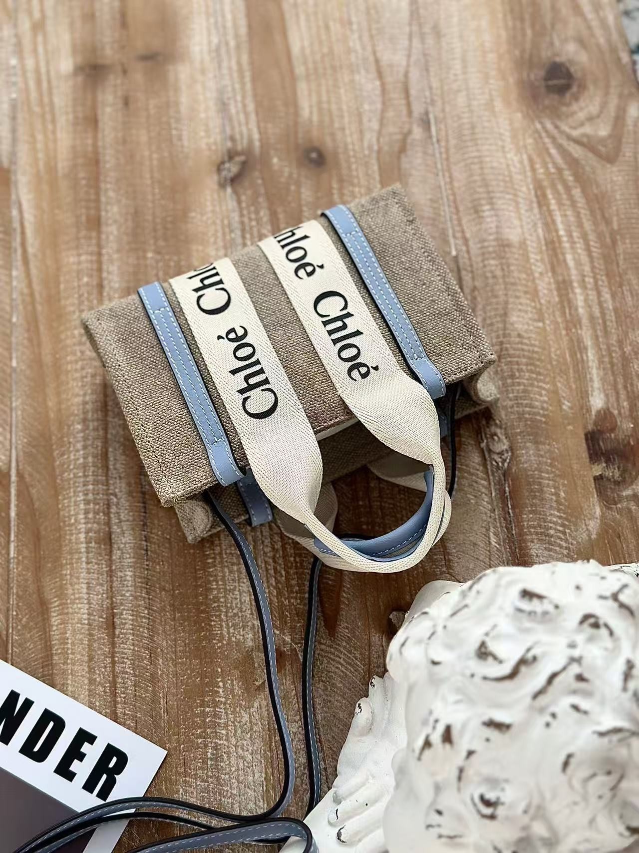 「#3667」 Chloe Woody linen pure cotton canvas and glossy small dough, blue casual bag mini: 20*14*6cm