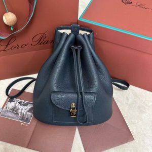 「#3591」loro piana extra black imported cowhide drawstring backpack, size: 25*27*14cm
