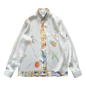 「#1982」Casablanca Dotted orange silk blouse with loose, thin sleeves
