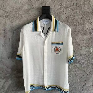 「#3313」CASABLANCA White silk jacquard T-shirt with orange pattern