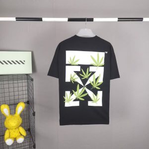 「#3974」off white summer new lucky leaf embroidery print T-shirt