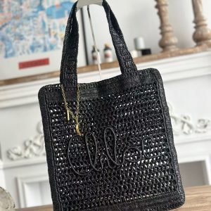 「#3658」chloe spring and summer new SUMMER BANANA dopamine color black pure handmade straw woven bag Size: 3
