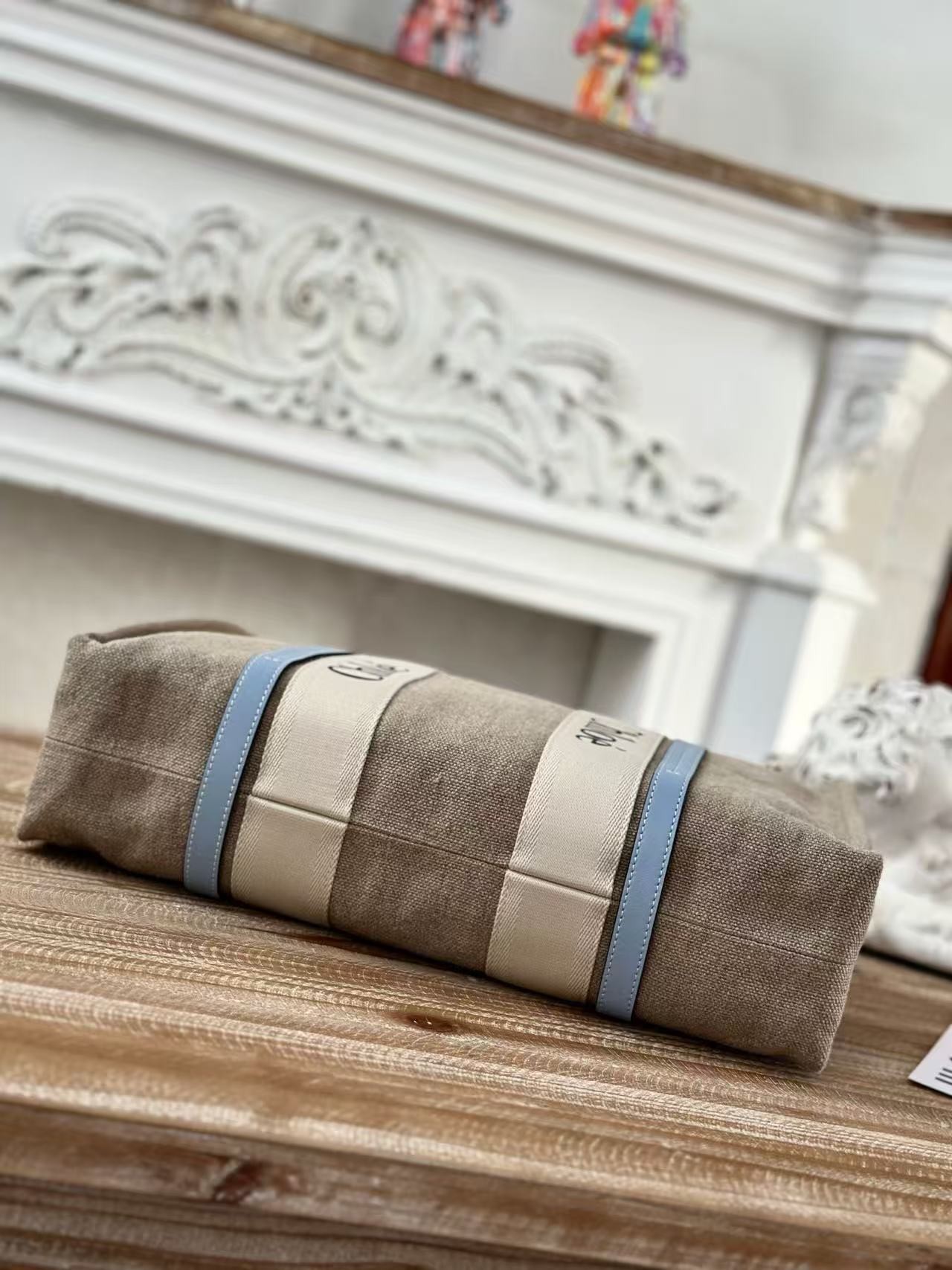 「#3670」Chloe Woody linen pure cotton canvas and glossy small dough, blue casual bag Large size: 45*33*13cm