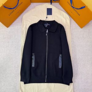 「#4822」LOUIS VUITTON leather knit zip-up jacket