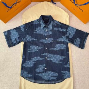 「#4790」LOUIS VUITTON cloud jacquard denim short-sleeved shirt