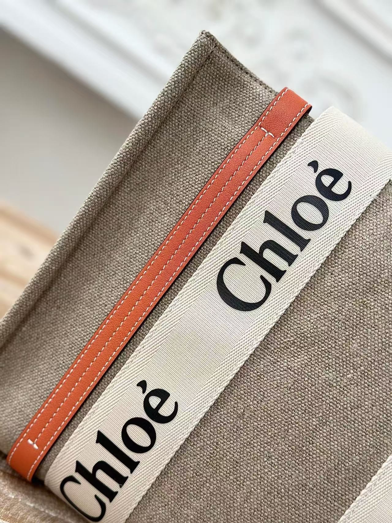 「#3665」Chloe Woody linen pure cotton canvas and glossy small dough, orange casual bag Medium size: 37*26*12
