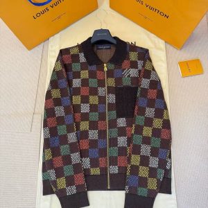 「#4405」LOUIS VUITTON Colorful checkerboard jacquard knitted jacket